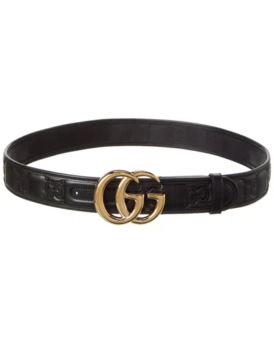 Gucci Gg Marmont Matelasse Wide Leather Belt In Black