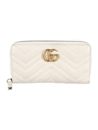 Pre-owned Gucci Gg Marmont Matelassé Zip Around Wallet Double G Logo Continental Wallet In Neutral