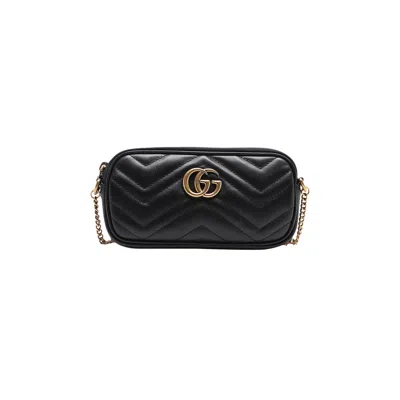 Pre-owned Gucci Gg Marmont Matelassé Zip Top Super Mini Bag 'black'
