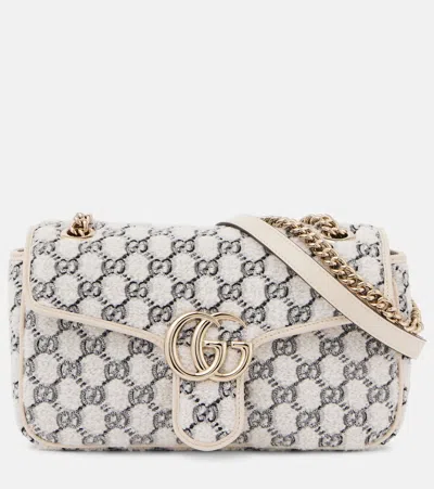 Gucci Gg Marmont Small Tweed Shoulder Bag In White