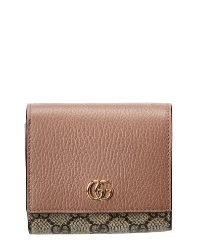 Gucci Gg Marmont Medium Gg Supreme Canvas & Leather Bifold Wallet In Pink