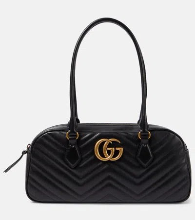 Gucci Gg Marmont M号皮革单肩包 In Black