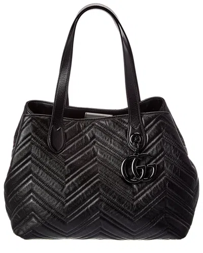 Gucci Gg Marmont Medium Leather Tote In Black