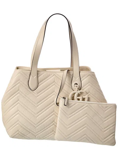 Gucci Gg Marmont Medium Leather Tote In White