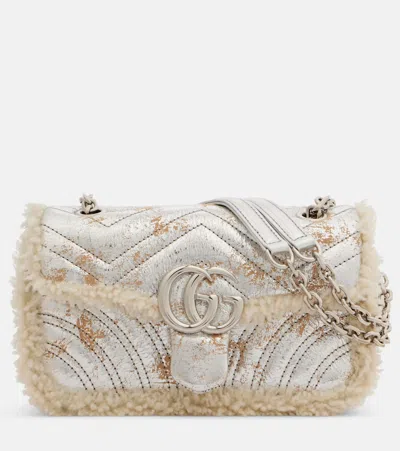 Gucci Gg Marmont Medium Metallic Leather Shoulder Bag In Neutral
