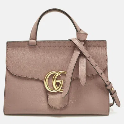 Pre-owned Gucci Gg Marmont Medium Old Rose Leather Top Handle Bag In Pink