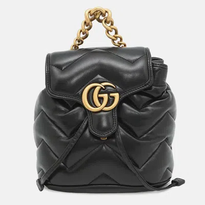Pre-owned Gucci Gg Marmont Mini Backpack Black Leather