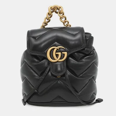 Pre-owned Gucci Gg Marmont Mini Backpack In Leather Black