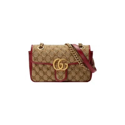 Pre-owned Gucci Gg Marmont Mini Bag 'beige/ebony/new Cherry Red' In Tan