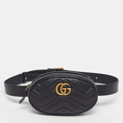 Pre-owned Gucci Gg Marmont Mini Black Matelassé Leather Belt Bag