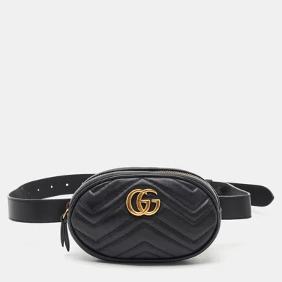 Pre-owned Gucci Gg Marmont Mini Black Matelassé Leather Belt Bag