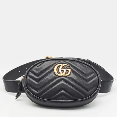 Pre-owned Gucci Gg Marmont Mini Black Matelassé Leather Belt Bag