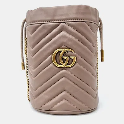 Pre-owned Gucci Gg Marmont Mini Bucket Bag (575163)) In Beige
