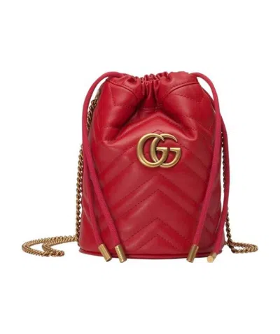 Gucci Gg Marmont Mini Bucket Bag In Red