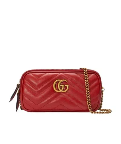 Gucci Gg Marmont Mini Chain Bag In Red
