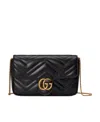 Gucci Mini Leather Gg Wallet With Chain In Black