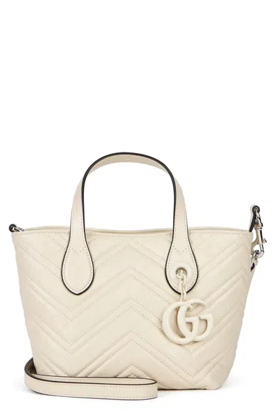 Gucci Gg Marmont Mini Chevron Bag In Cream