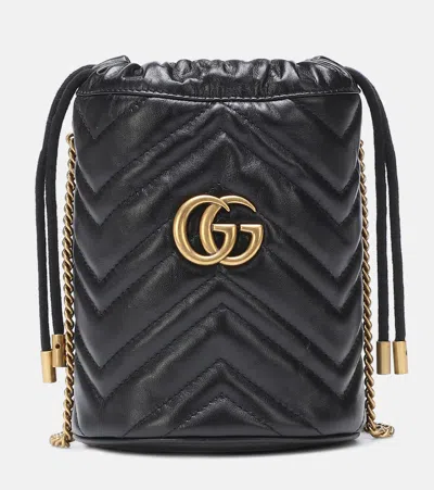 Gucci Gg Marmont Mini Leather Bucket Bag In Black