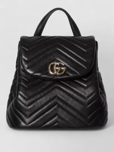 Gucci Gg Marmont Mini Leather Chain Backpack In Black