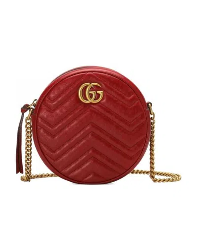 Gucci Gg Marmont Mini Leather Round Shoulder Bag In Red