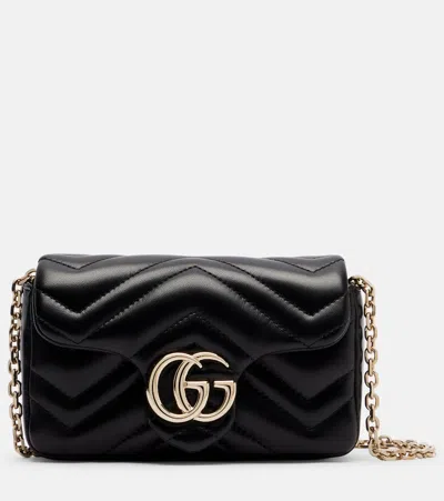 Gucci Gg Marmont Mini Leather Shoulder Bag In Black