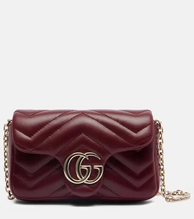 Gucci Gg Marmont Mini Leather Shoulder Bag In Burgundy