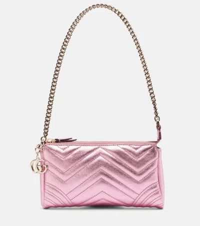 Gucci Gg Marmont Mini Leather Shoulder Bag In Pink