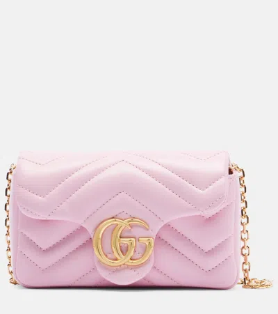 Gucci Gg Marmont Mini Leather Shoulder Bag In Pink