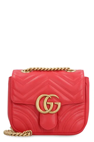 Gucci Gg Marmont Mini Leather Shoulder Bag In Pink