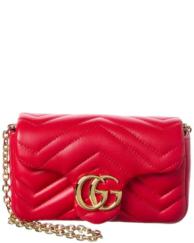 Gucci Gg Marmont Mini Leather Shoulder Bag In Red