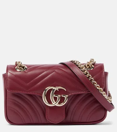 Gucci Gg Marmont Mini Leather Shoulder Bag In Burgundy