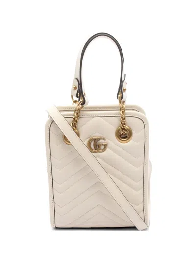 Pre-owned Gucci Gg Marmont Mini Matelassé Handbag In White