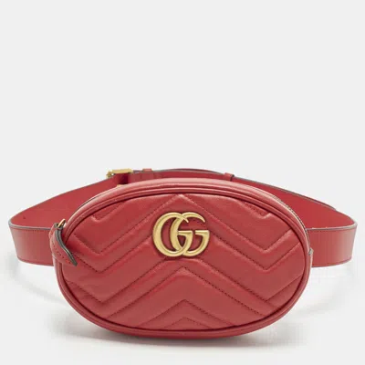 Pre-owned Gucci Gg Marmont Mini Red Matelassé Leather Belt Bag