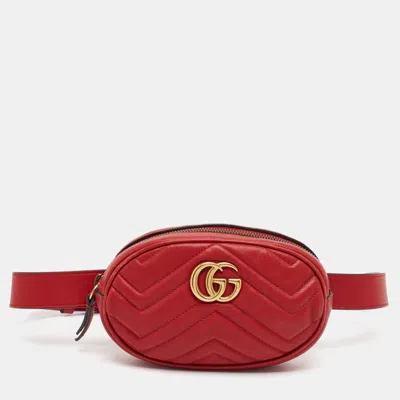Pre-owned Gucci Gg Marmont Mini Red Matelassé Leather Belt Bag