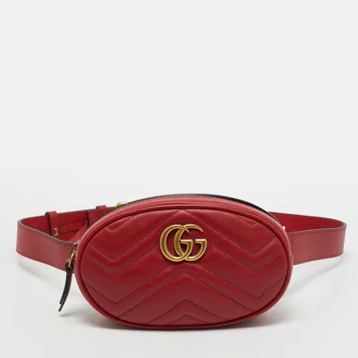 Pre-owned Gucci Gg Marmont Mini Red Matelassé Leather Belt Bag