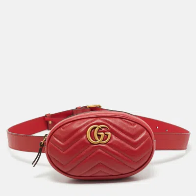 Pre-owned Gucci Gg Marmont Mini Red Matelassé Leather Belt Bag