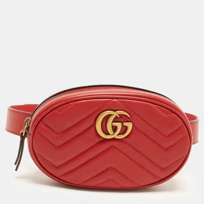 Pre-owned Gucci Gg Marmont Mini Red Matelassé Leather Belt Bag