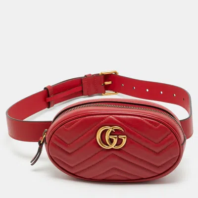 Pre-owned Gucci Gg Marmont Mini Red Matelassé Leather Belt Bag