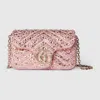 Gucci Gg Marmont Crystals Mini Shoulder Bag In Pink