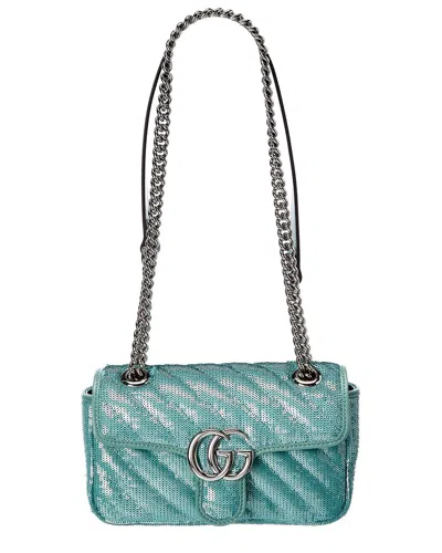 Gucci Gg Marmont Mini Sequin Shoulder Bag In Blue