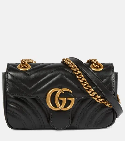 Gucci Small Shearling Marmont Shoulder Bag In Black