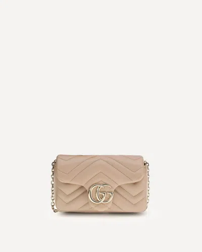 Gucci Powder Pink Leather Mini Gg Marmont Shoulder Bag In Neutral