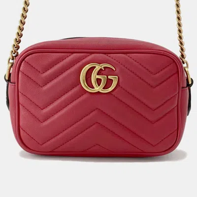 Pre-owned Gucci Gg Marmont Mini Shoulder Bag Red/beige Leather Size Mini