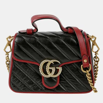 Pre-owned Gucci Gg Marmont Mini Top Handle Tote And Shoulder Bag In Black