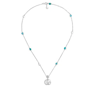 Gucci Silver Pendant Double G Necklace In Blue