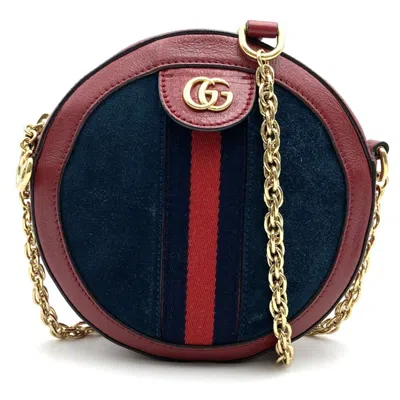 Pre-owned Gucci Gg Marmont Navy Red Color Suede Leather Shoulder Bag ()