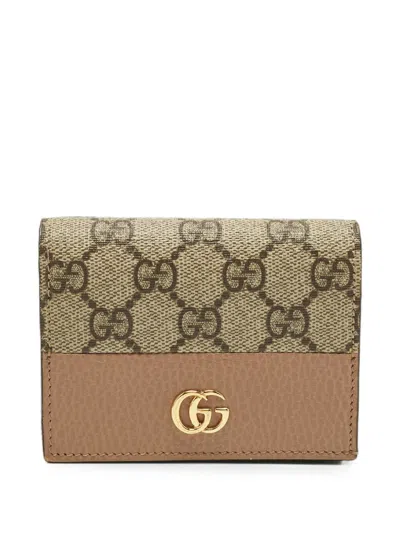 Pre-owned Gucci Gg Marmont Panelled Cardholder In Neutral