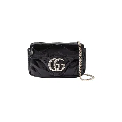 Pre-owned Gucci Gg Marmont Patent Leather Super Mini Bag | Black | Women's Size Onesize