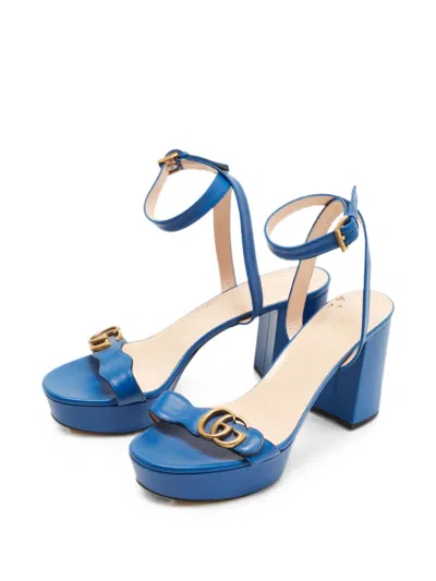 Pre-owned Gucci Gg Marmont Platform Sandals In Blue