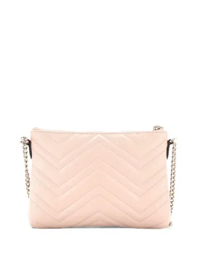 Pre-owned Gucci Gg Marmont Pochette On Chain Matelasse Leather Shoulder Bag In Pink